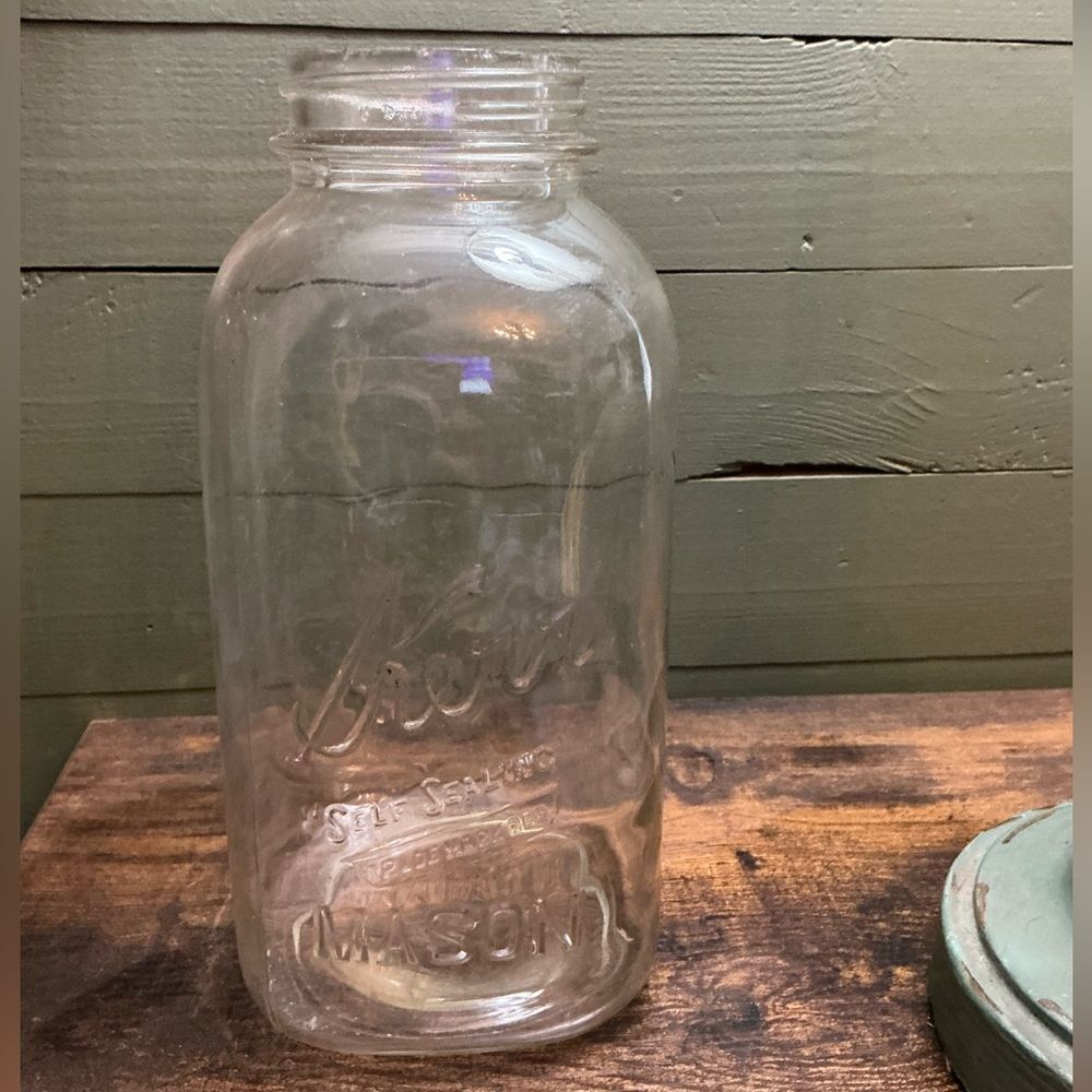 Antique Kerr Clear Mason Jar 9.5” Vintage Glass Farmhouse Decor